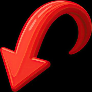 Large glossy red curved arrow pointing downward on black background