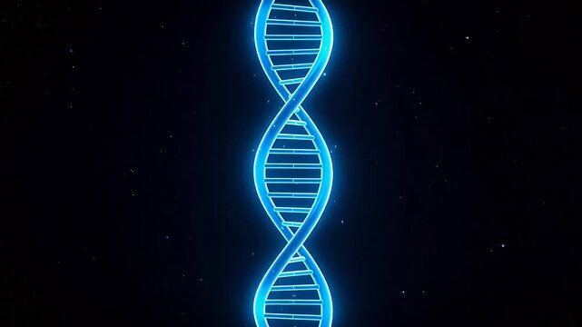Blue glowing DNA helix against dark background