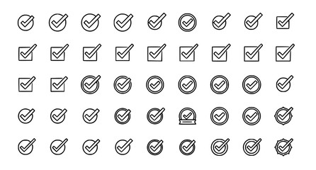 Checkmark icon set with approved verified and checked checkbox symbols vector © MDSHAHIN