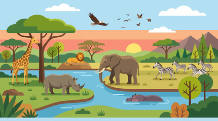 Wildlife animals in natural habitat scene. © myle