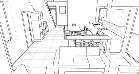 Fototapeta premium interior kitchen living room 3d illustration