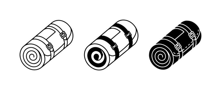 Rolled Sleeping Bags, Camping Mats, Outdoor Gear Icons, Vector Set