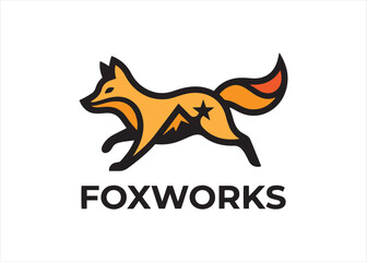Obraz premium Foxworks Fox Logo Vector Running Fox Brand Orange Design Mascot