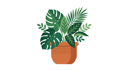 Tropical plant in brown pot. © Lilie