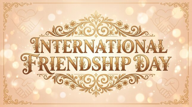 International friendship day greeting with elegant gold text