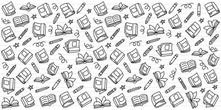 Hand drawn book and pencil doodle element pattern illustration