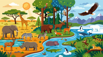 Wildlife animals in natural habitat scene. © just