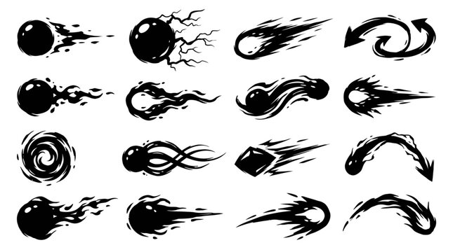 Smoke and flame graphics swirl in various directions on a white background
