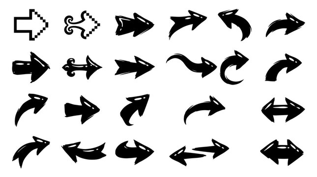 Collection of various black arrows in different directions on white