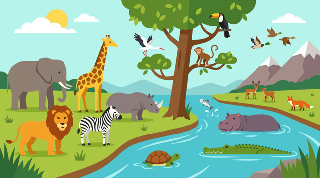 Wildlife animals in their habitat.