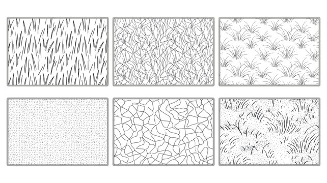 CAD Landscape Grass Hatching Patterns and Architectural Ground Cover Textures Set with Cracked Earth Swatches