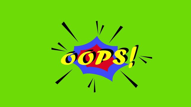 Comic oops text animation on green screen and white screen pop art overlay