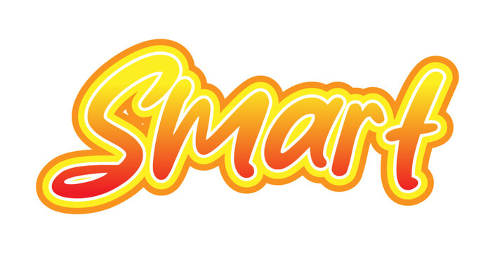 Colorful 3D Smart text sticker with yellow and orange gradient script font for school back to school design element isolated on white background
