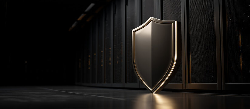 metallic shield displayed againt a dark server background