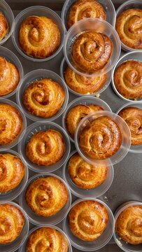 Fresh Golden French Madeleines in Baking Tray, Top View