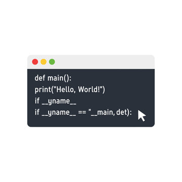 Coding window with Python hello world script and cursor