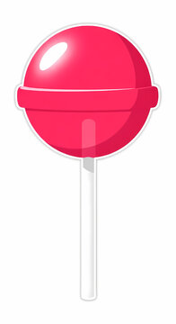 Pink round hard candy lollipop with white stick
