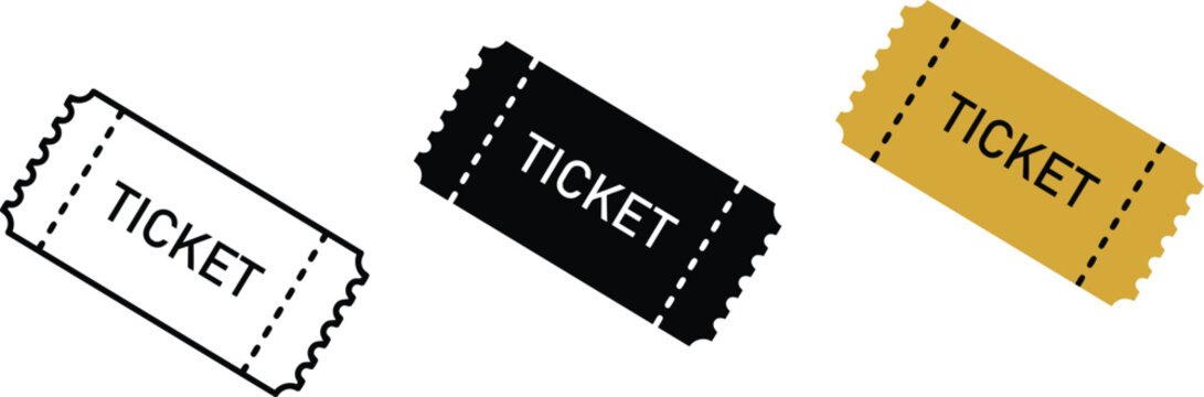 Admission ticket stub icon set golden black silhouette outline vector flat illustration graphic element isolated on white