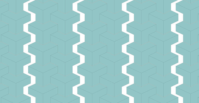 Light blue geometric pattern with repeating isometric cube shapes and white vertical zigzag lines