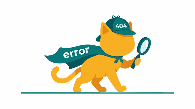 Cute Cat Detective with '404 Error' Cape and Magnifying Glass