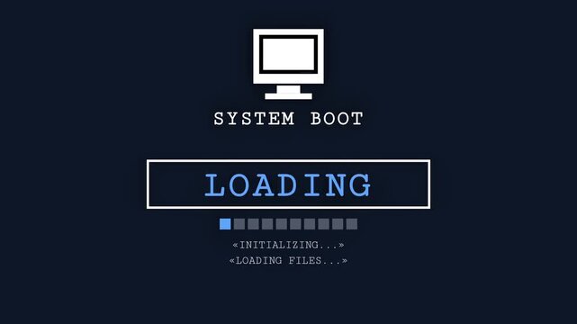 Retro Computer System Boot Loading and Verification Process Animation