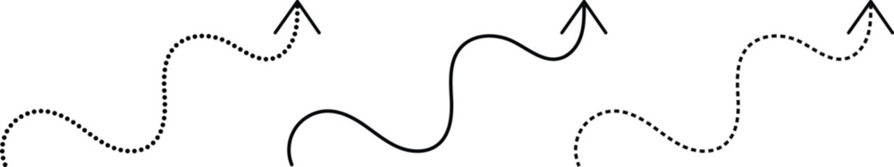 Curved Direction Arrow Collection with Dotted and Solid Path Isolated Vector Style © Sufia