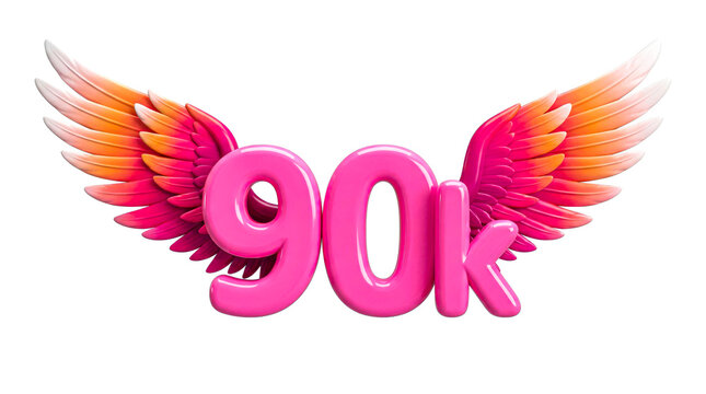 90K Followers Milestone with Pink Angel Wings &ndash; 3D Social Media Celebration Render
