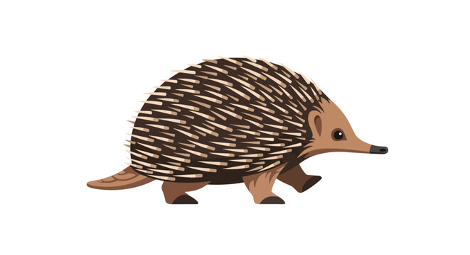 Short-beaked echidna walking on white background, Australian spiny anteater illustration