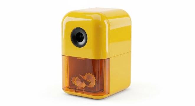 Modern yellow electric pencil sharpener isolated on white background