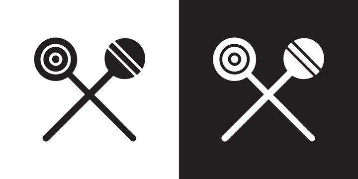 Minimalist Percussion Mallets Icon with Bullseye and Striped Heads - Modern Marimba Xylophone Beater Symbol, Orchestral Music Instrument Graphic, and Drumstick Black Silhouette Vector