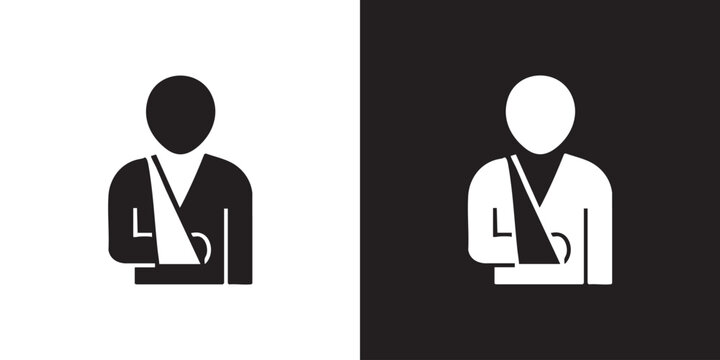 Minimalist Injured Person with Arm in Sling Icon - Modern Medical Accident Patient Symbol, Bone Fracture Health Care Graphic, and First Aid Rehabilitation Black Silhouette Vector