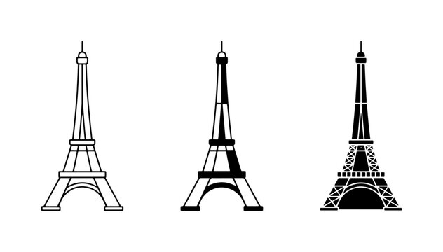 Eiffel Tower Icons, Paris Landmark Vector Set, French Architecture Silhouettes