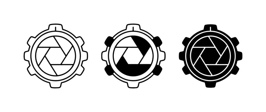 Camera Aperture Icons, Photography Settings, Gear Mechanism Symbols, Digital Art