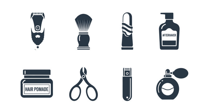 Grooming Tools Set: Electric Shaver, Brush, Razor, Aftershave, Pomade, Scissors, Nail File, Perfume