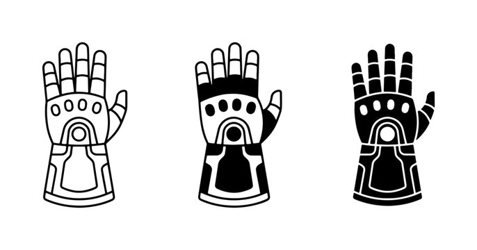 Sci-Fi Gauntlet Icons, Futuristic Power Glove Vector Set, Fantasy Arm Bracer Graphics