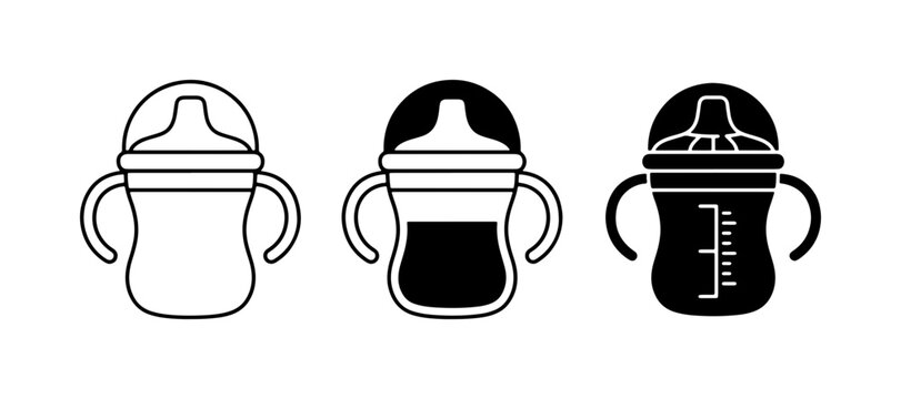 Baby Sippy Cup Icons, Toddler Training Bottle Graphics, Child Drinkware Vector Set