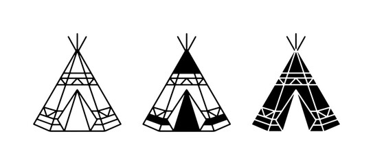 Teepee Icons Set, Tribal Tent Symbols, Indigenous Dwelling Vector Graphics © Tanvir
