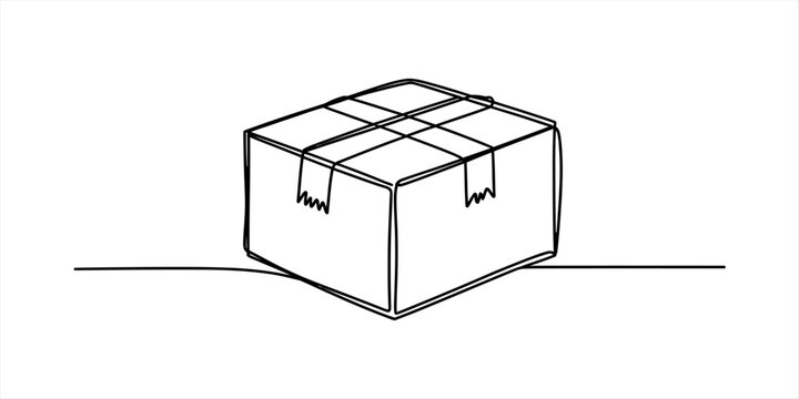 Simple line drawing of a closed cardboard box with tape on a plain background
