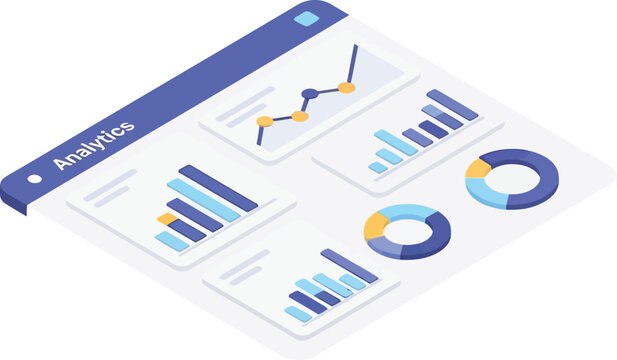 Data analytics dashboard interface illustration with charts and graphs