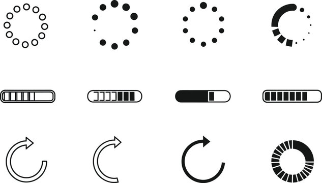 Loading icons set circular progress bars and refresh symbols for ui design
