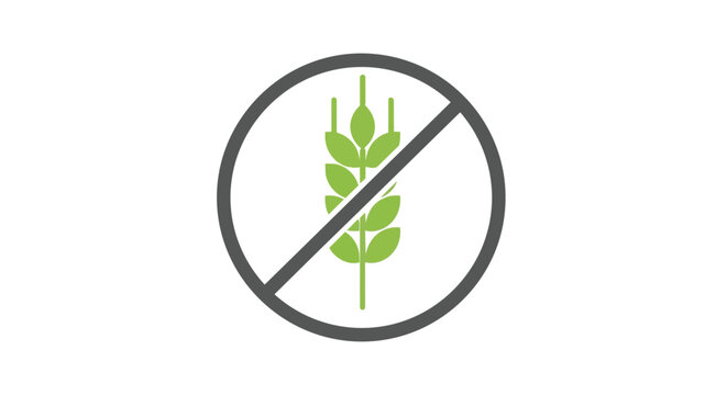Gluten free diet icon illustration with green wheat stalk in grey prohibition sign for allergy awareness