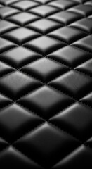 Naklejka premium Black leather, tufted texture, quilted pattern, luxury upholstery