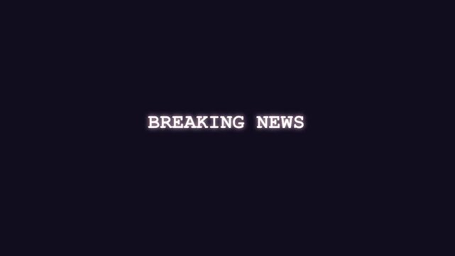 Animated breaking news typography with digital cyber glitch effects on dark background global broadcast journalism motion graphics loop for television reports emergency alert visual element video clip