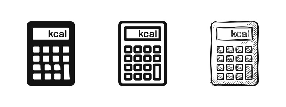 Calorie Counter Calculator Icon Set for Diet Nutrition and Weight Loss Planning