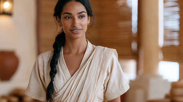 Ayurvedic massage therapist in a wellness resort explains the difference between her family's traditional technique and the spa menu version to a curious guest, traditional