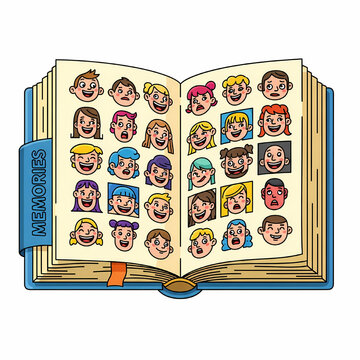 Illustration of memories book with diverse faces