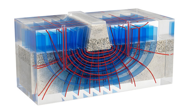 3D Render of Groundwater Flow Net and Equipotential Lines, Suitable for Science Education, Isolated on a White Background