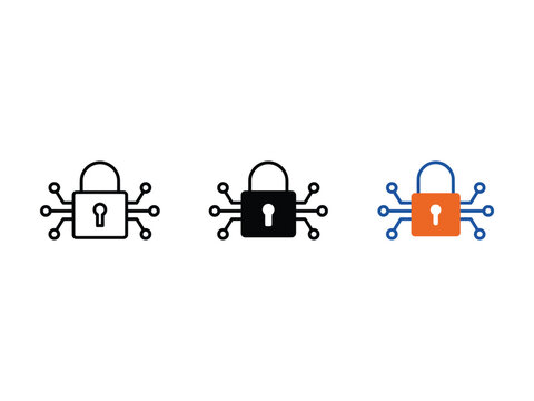 Three different lock icons connected to network nodes design illustration