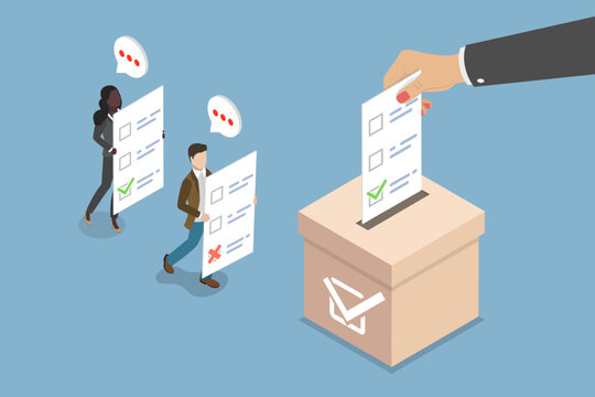 3D Isometric Flat Vector Illustration of Democracy, Power To Community In Country Government Structure.