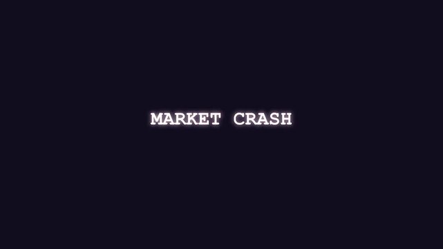 Financial market crash warning typography visualizing economic downturn through red digital glitch and decrypting code on a dark backdrop